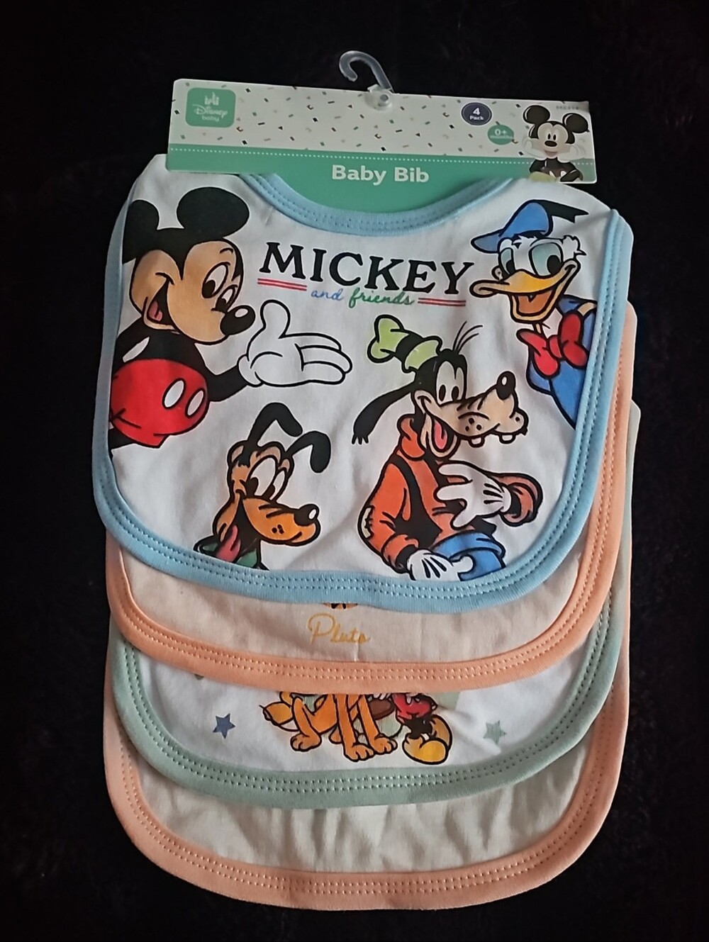 Disney Mickey & Friends Baby Bibs - Blue, Peach, Mint Trim (3-Pack)